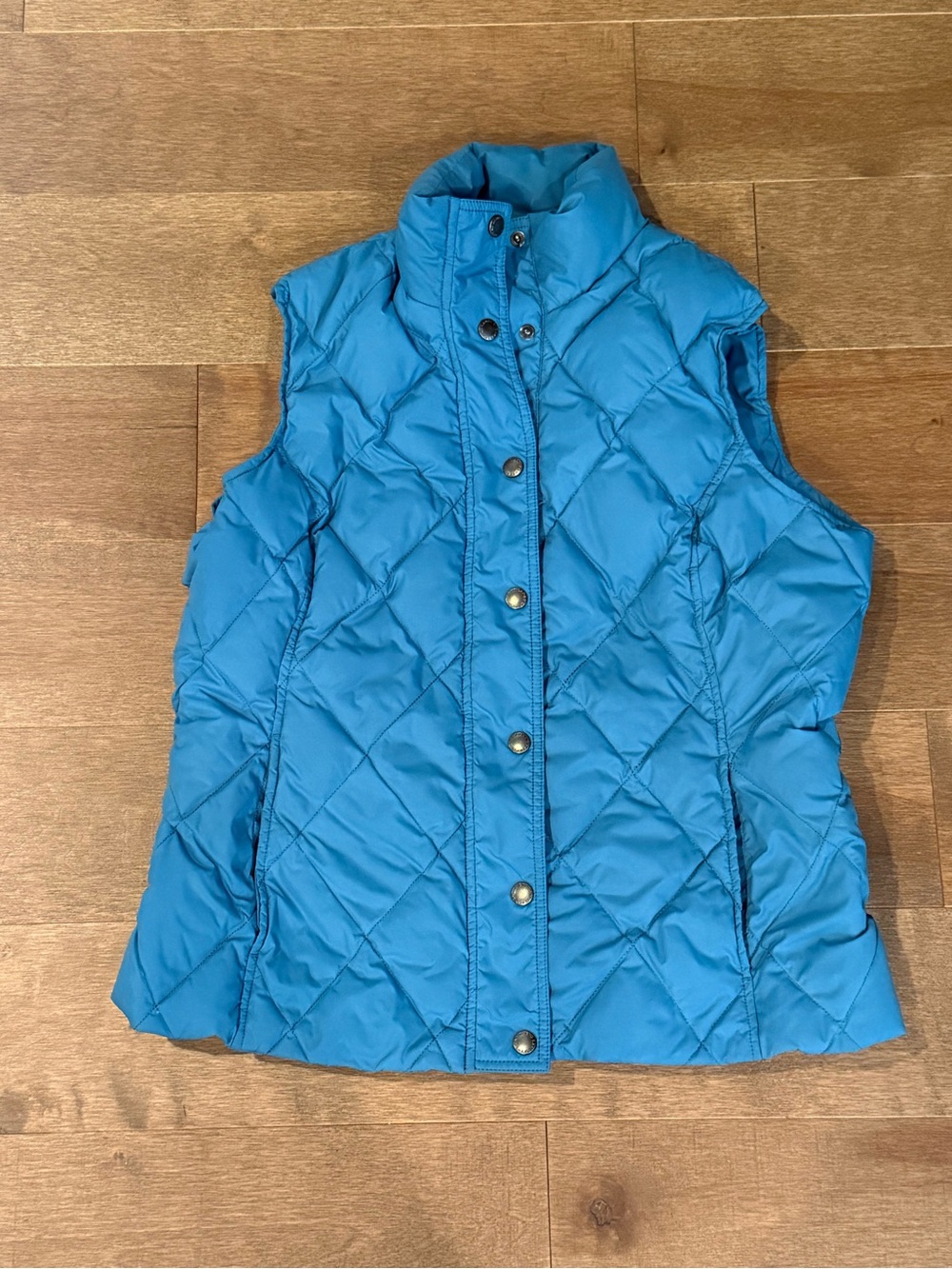 Lands’ End Blue Down Puffer Vest Womens M 10-12 Quilted Preppy Après Ski